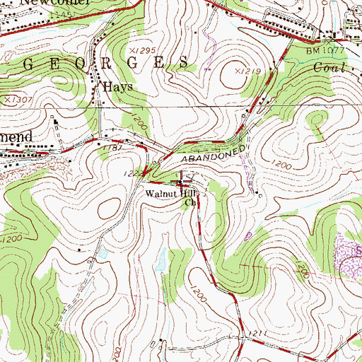 Topographic Map of Walnut Hill Church, PA