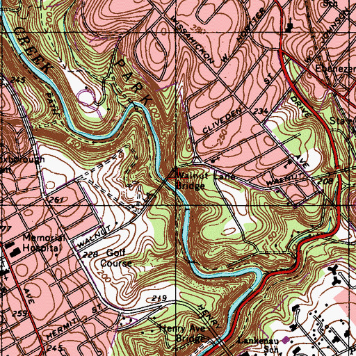 Topographic Map of Walnut Lane Bridge, PA