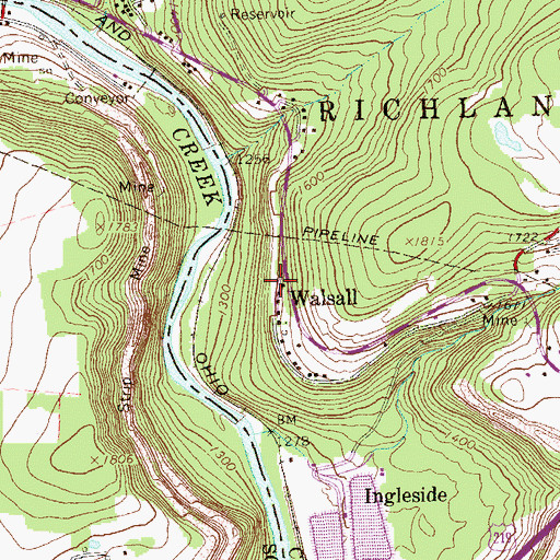 Topographic Map of Walsall, PA