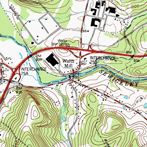 Topographic Map of Waltz Mill, PA