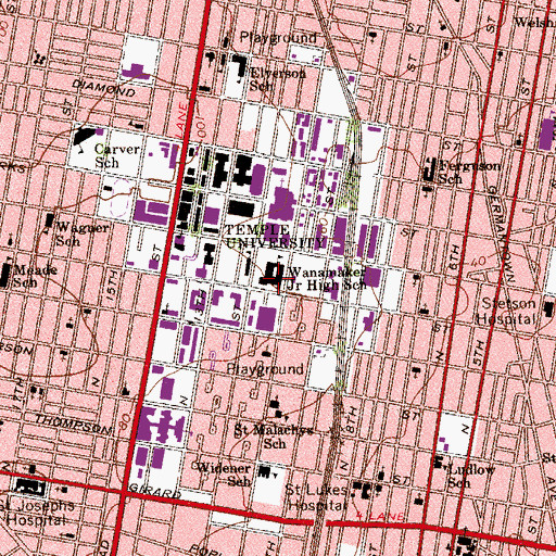 Topographic Map of Wanamaker Junior High School, PA