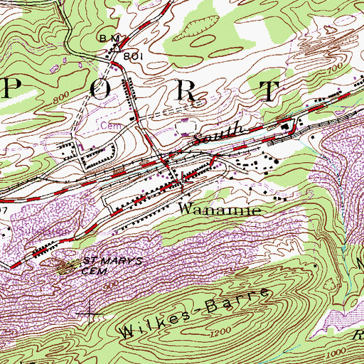 Topographic Map of Wanamie, PA