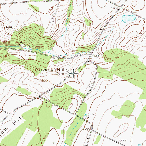 Topographic Map of Warburton Hill Cemetery, PA