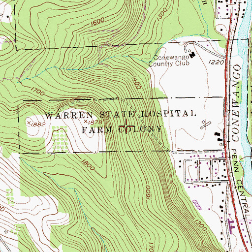 Topographic Map of Warren State Hospital Farm Colony, PA