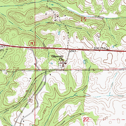 Topographic Map of Glovers Primitive Baptist Church, AL