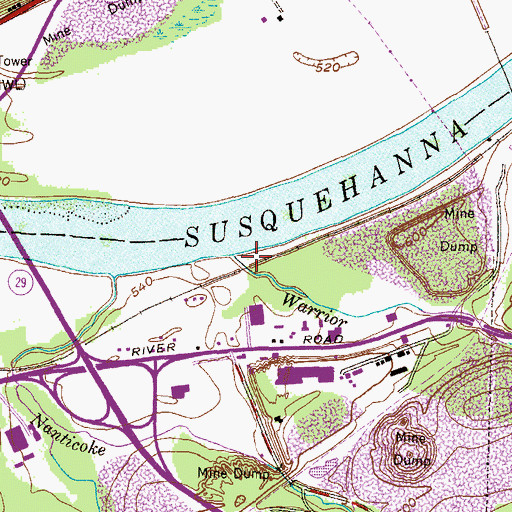 Topographic Map of Warrior Creek, PA