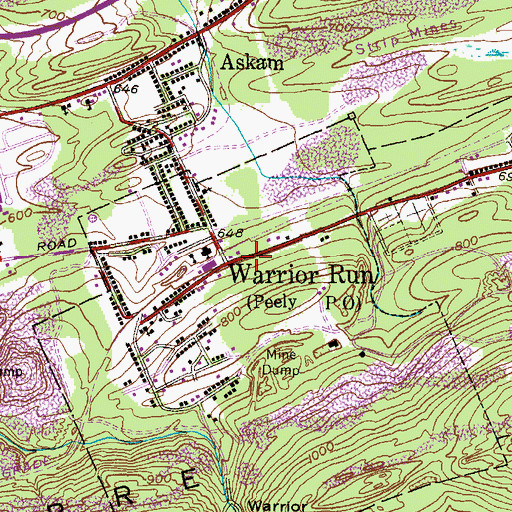 Topographic Map of Warrior Run, PA