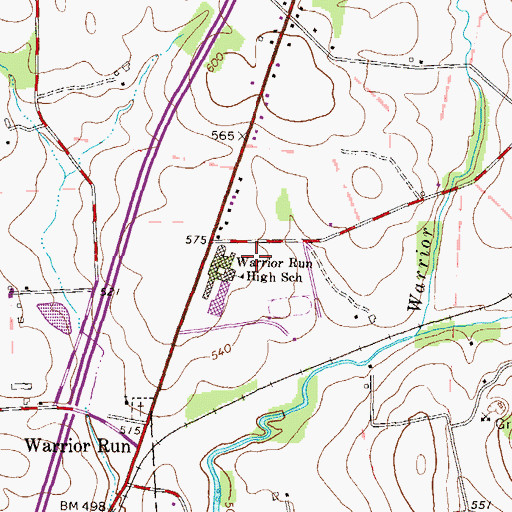 Topographic Map of Warrior Run High School, PA