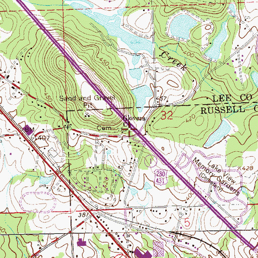 Topographic Map of Glovers Church, AL