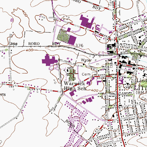 Topographic Map of Warwick High School, PA