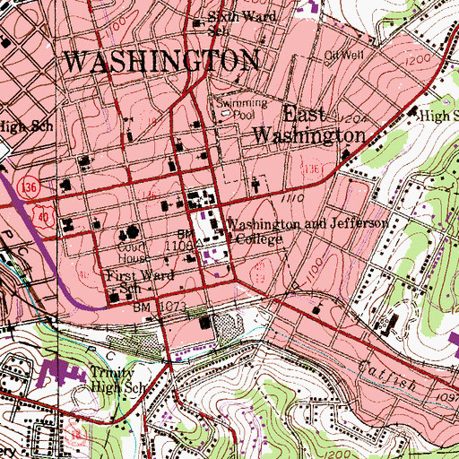 Topographic Map of Washington and Jefferson College, PA