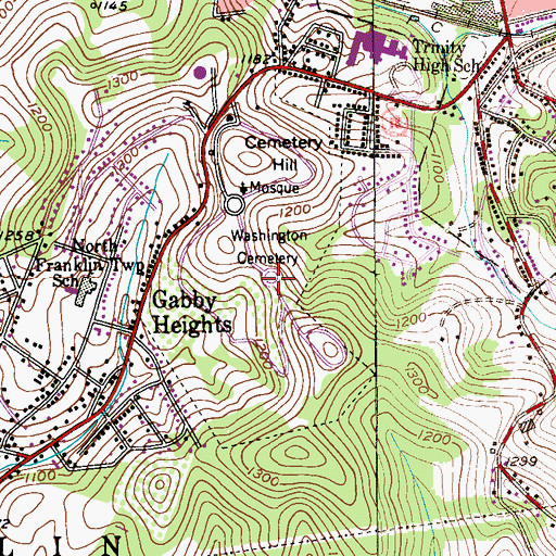 Topographic Map of Washington Cemetery, PA