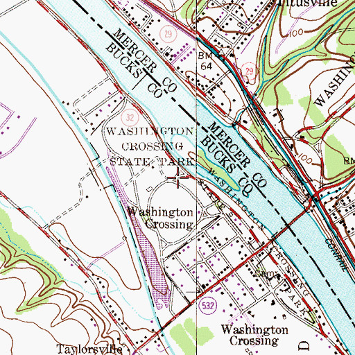 Topographic Map of Washington Crossing Historic Park, PA