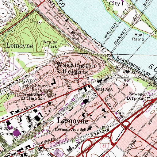 Topographic Map of Washington Heights, PA
