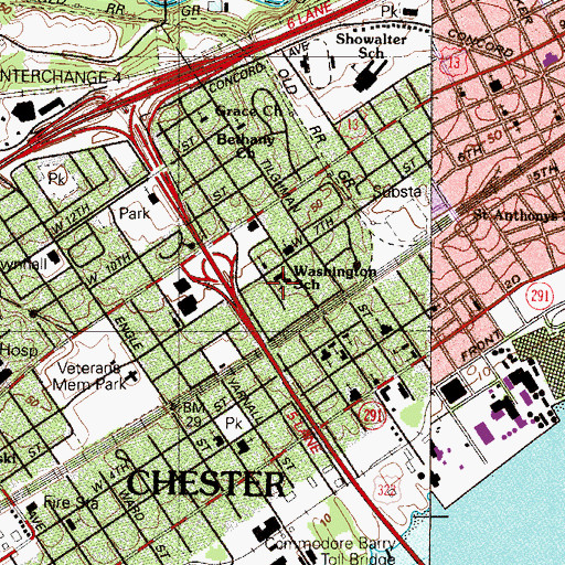 Topographic Map of Washington School, PA