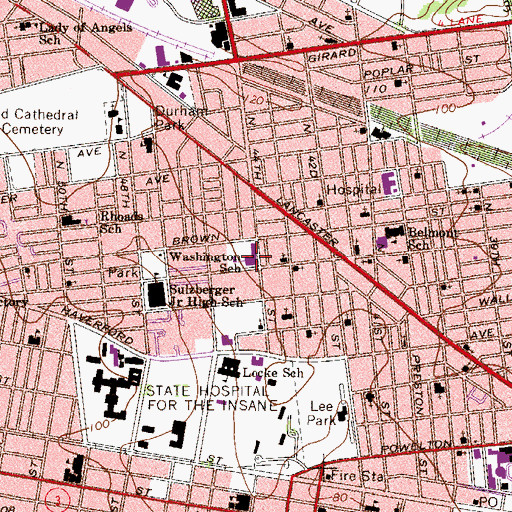 Topographic Map of Washington School, PA