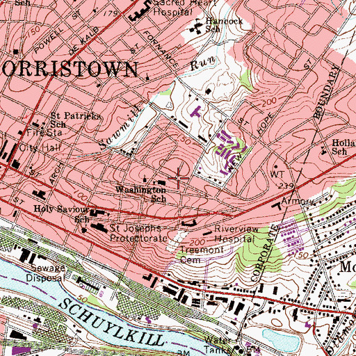 Topographic Map of Washington School, PA