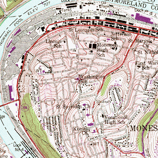 Topographic Map of Washington School, PA