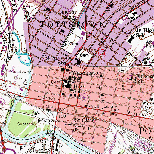 Topographic Map of Washington School, PA