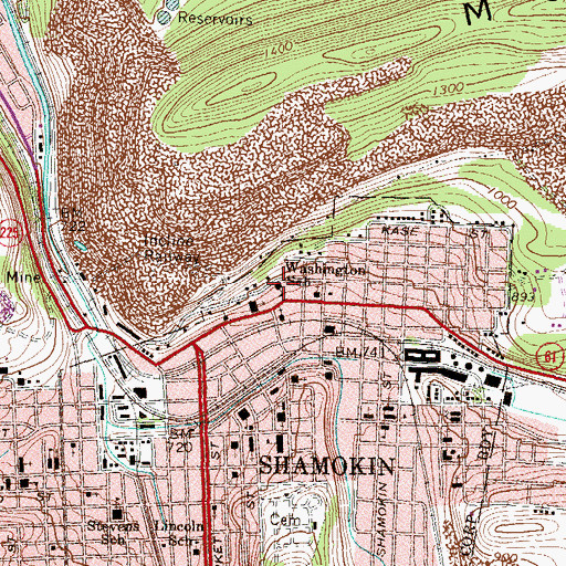 Topographic Map of Washington School, PA