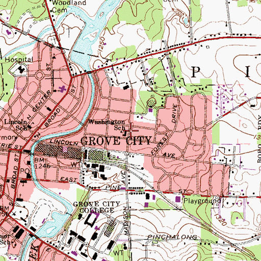 Topographic Map of Washington School, PA
