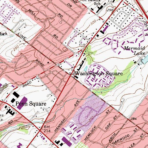 Topographic Map of Washington Square, PA