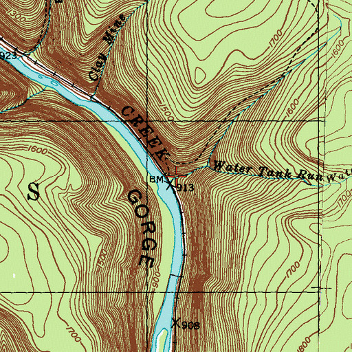 Topographic Map of Water Tank Run, PA