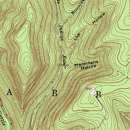 Topographic Map of Waterfalls Hollow, PA