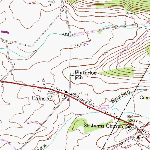 Topographic Map of Waterloo School, PA