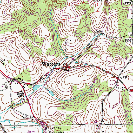 Topographic Map of Watters, PA