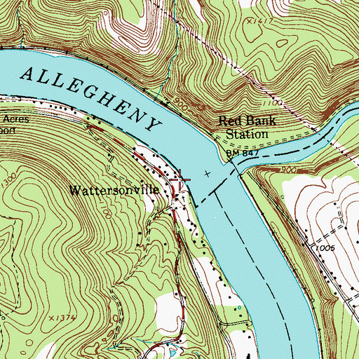 Topographic Map of Wattersonville, PA