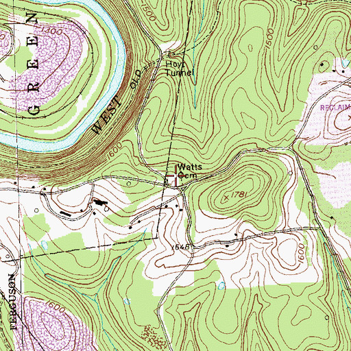 Topographic Map of Watts Cemetery, PA