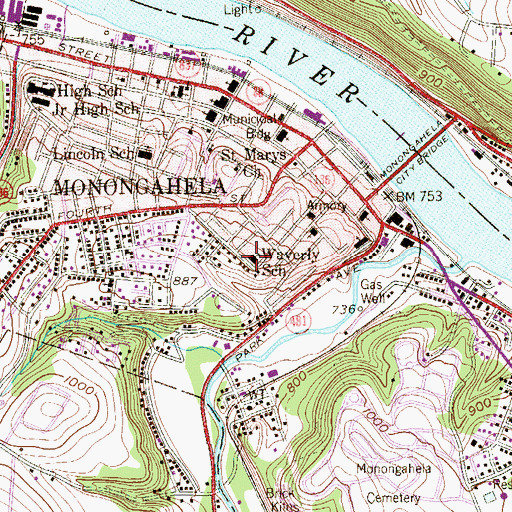 Topographic Map of Waverly School, PA
