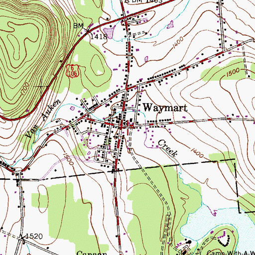 Topographic Map of Waymart, PA