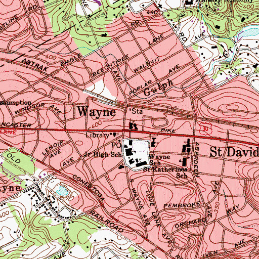 Topographic Map of Wayne, PA