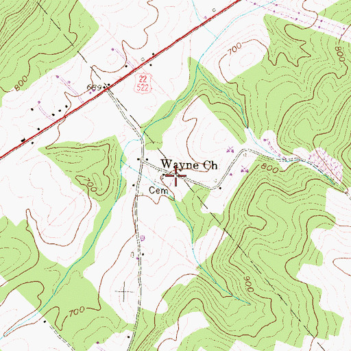 Topographic Map of Wayne Church, PA