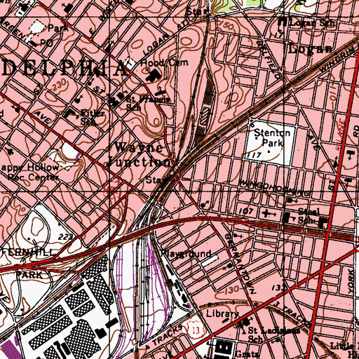 Topographic Map of Wayne Junction, PA