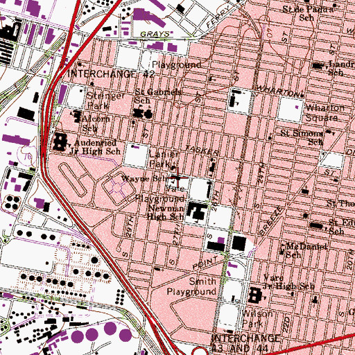 Topographic Map of Wayne School, PA