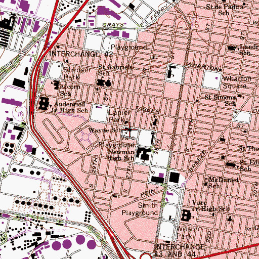Topographic Map of Wayne School, PA