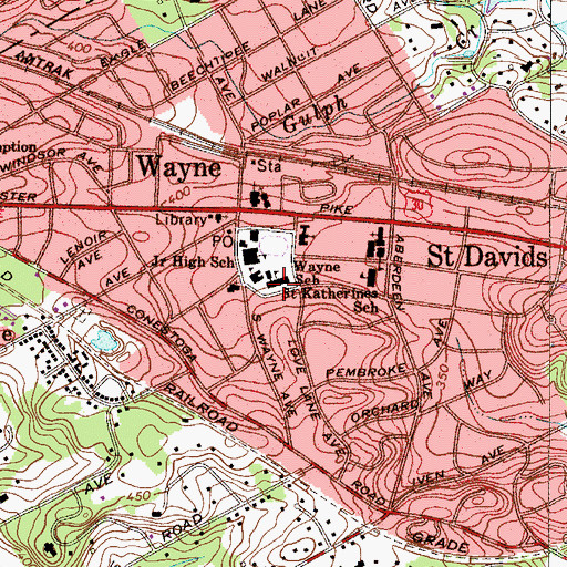 Topographic Map of Wayne Elementary School (historical), PA