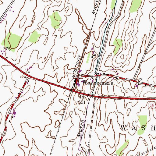 Topographic Map of Waynecastle, PA
