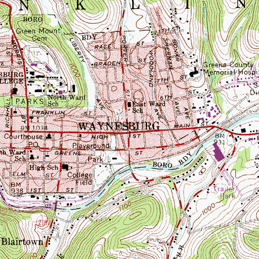 Topographic Map of Waynesburg, PA