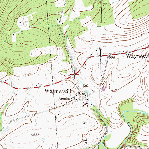Topographic Map of Waynesville, PA