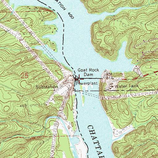 Topographic Map of Goat Rock Dam, AL