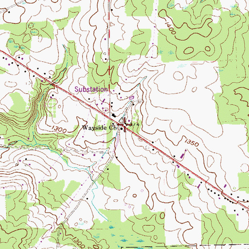 Topographic Map of Wayside Church, PA
