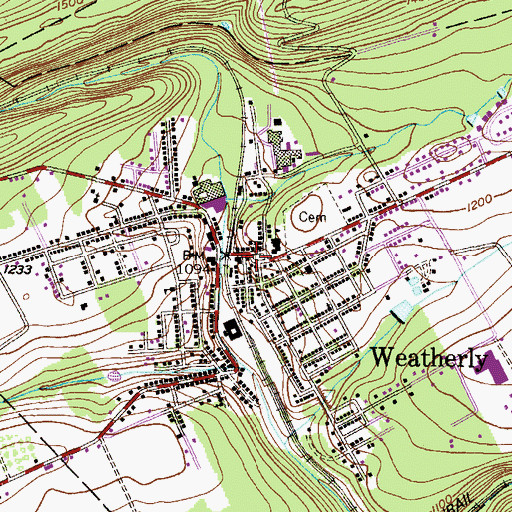 Topographic Map of Weatherly, PA