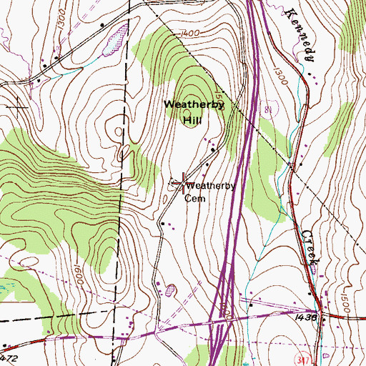 Topographic Map of Weatherby Cemetery, PA