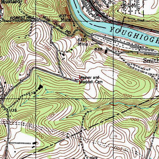 Topographic Map of Weaver and Waddell Cemetery, PA