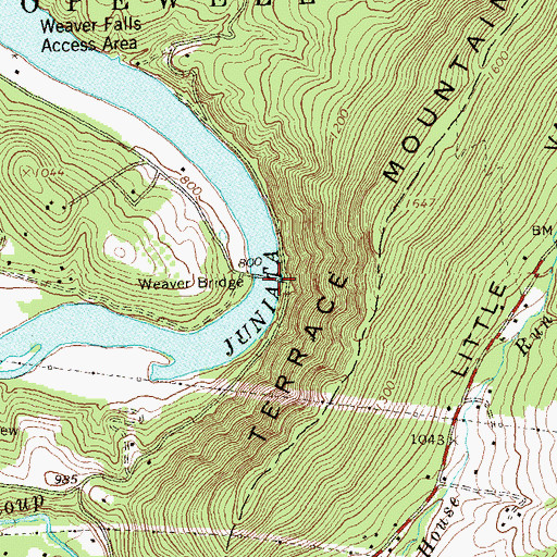 Topographic Map of Weaver Bridge, PA