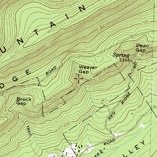 Topographic Map of Weaver Gap, PA